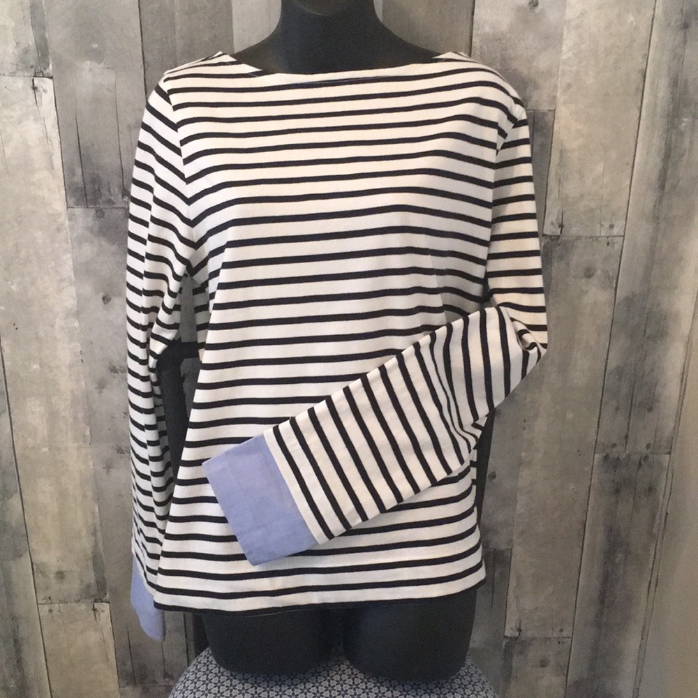 NWOT J. Crew Boatneck Navy Striped Shirt w/ Cuffs